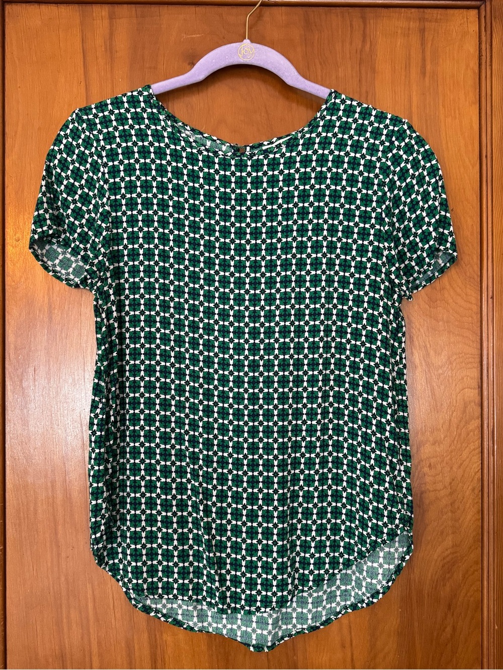 H&M Green Geo-Print Short Sleeve Women's Top